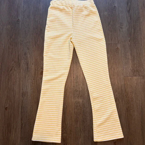 Urban Outfitters Yellow White Textured Checkered Flare Retro Pants - Picture 5 of 5